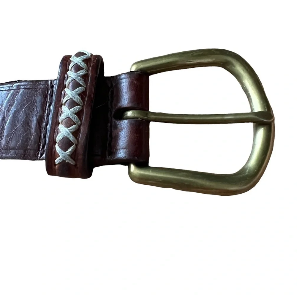 County Seat Boys Genuine Leather Belt‎ Crisscross Stitching Brown Size Large